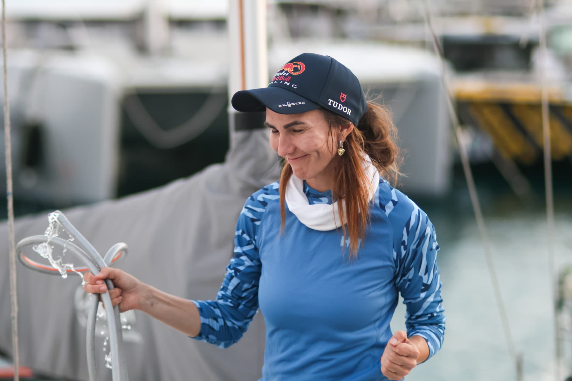 Crew prepping the boat before the start