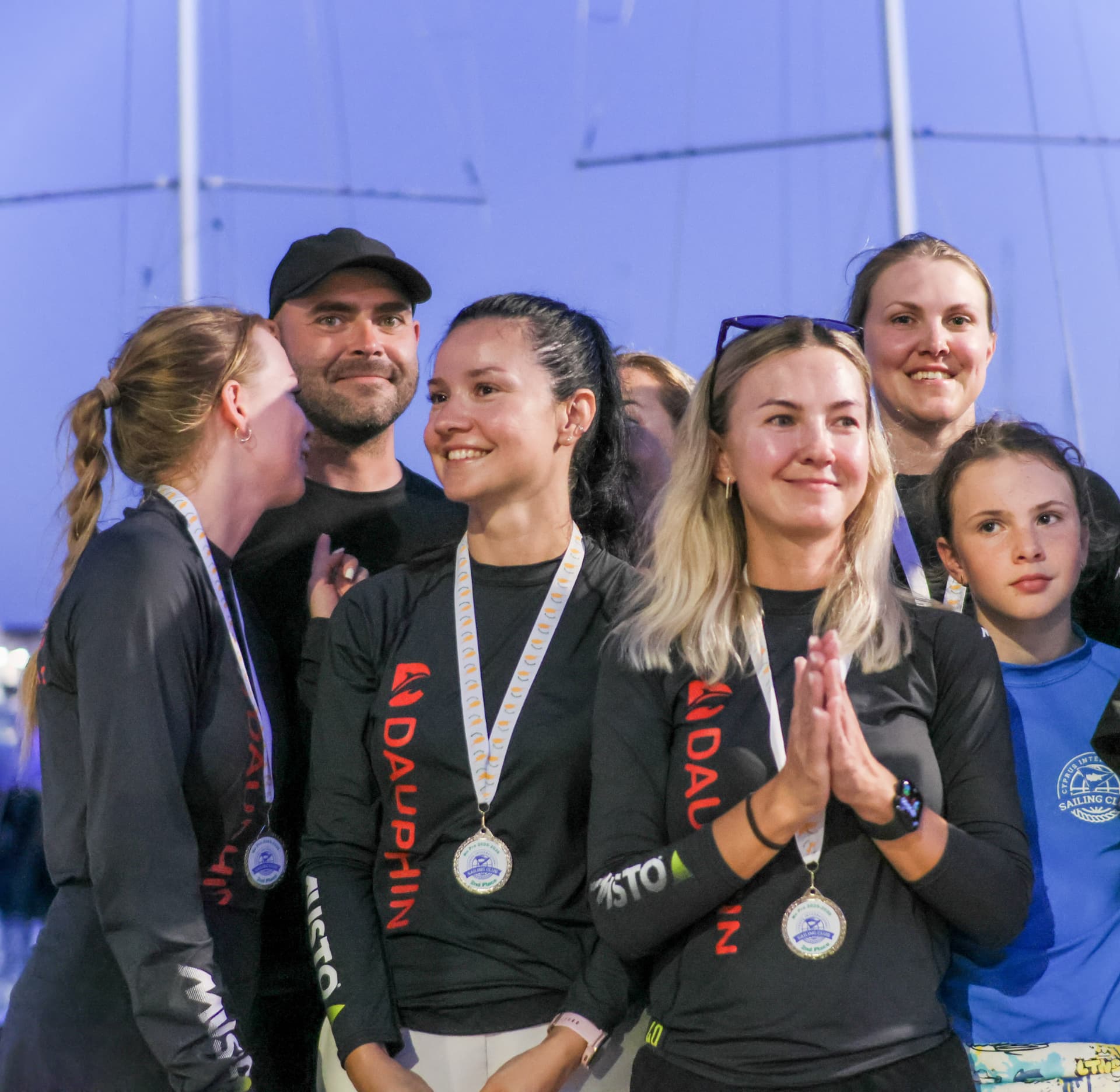 Crew at the prize giving under the mainsail